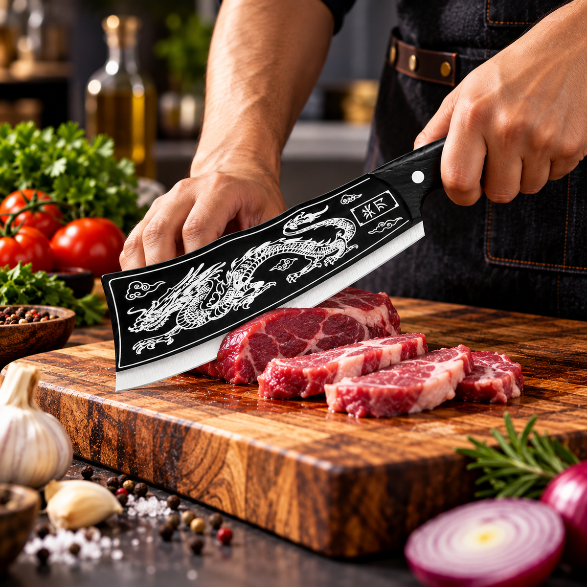 Japanese Dragon Chopping Knife Stainless Steel